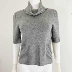 Theory Heather Gray 100% Cashmere Short Sleeve Turtleneck Sweater